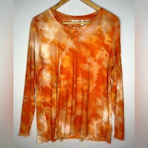 Mesh Sheer Tie-Dye Long Sleeve Blouse